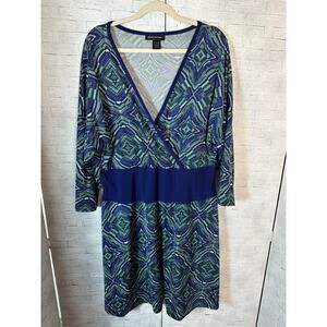 Ashley Stewart Womens Dress wrapped blue green feminine V-neck plus size